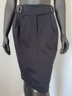 321. Maeve Anthropologie High-Waist Black Pencil Skirt with Buckle Waist Detail